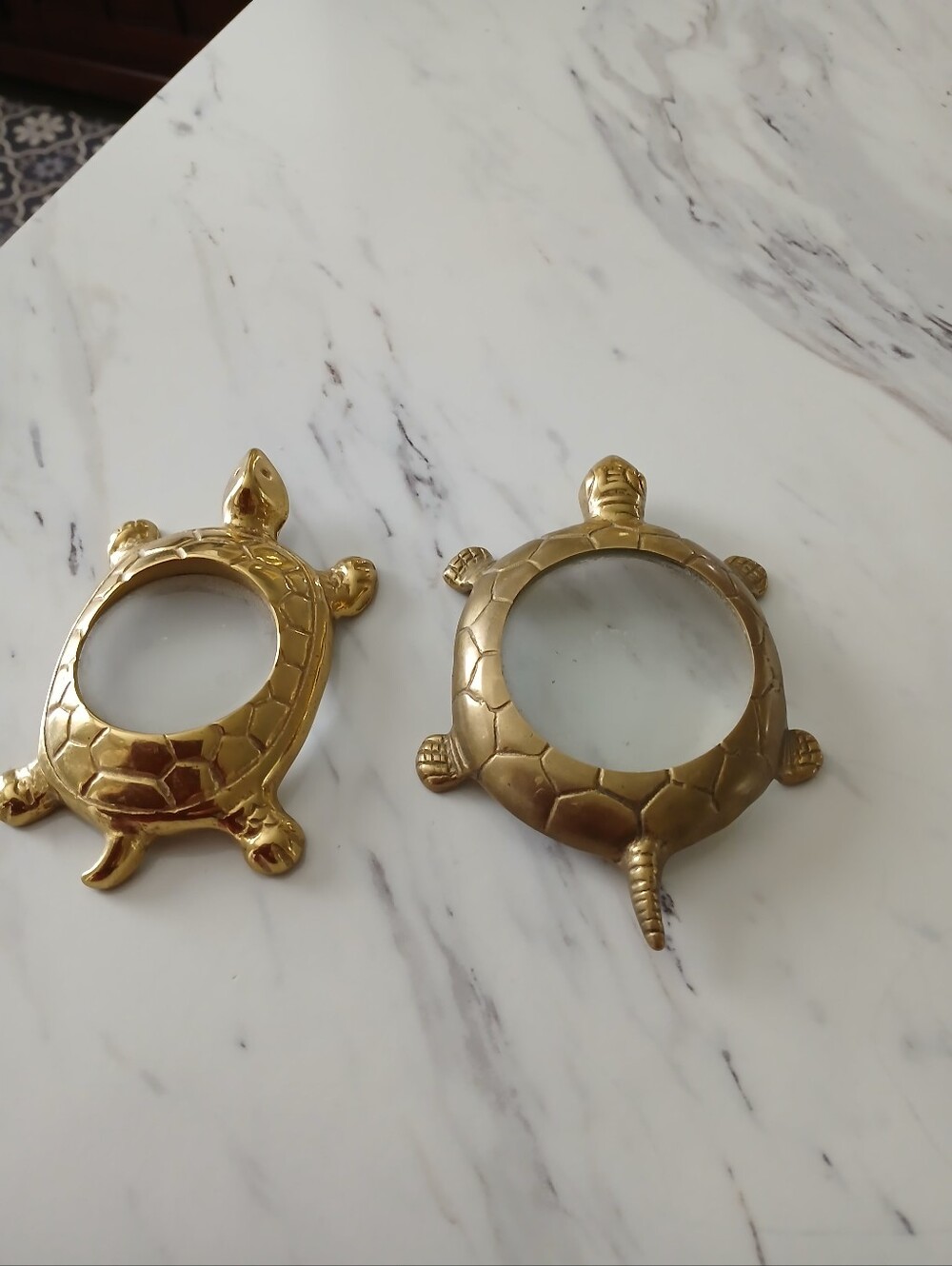 Two VTG Brass Turtle Magnifying Paperweights